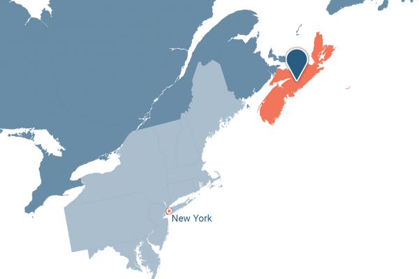 Map of Canada and some states. Province of Nova Scotia is highlighted to indicate where suppliers are exported from.