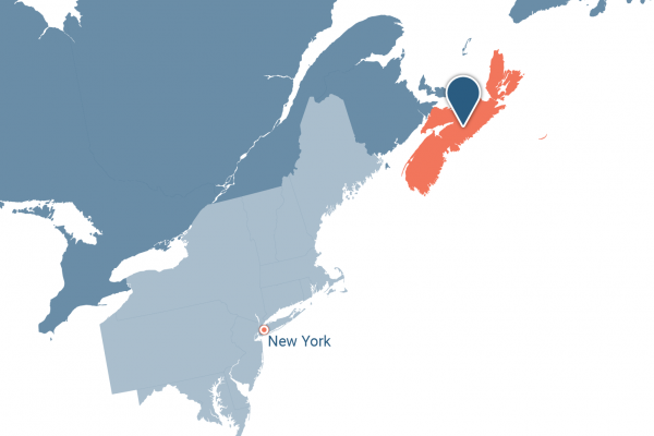 Map of Canada and some states. Province of Nova Scotia is highlighted to indicate where suppliers are exported from. 