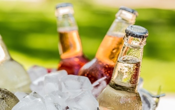 Glass bottles in ice
